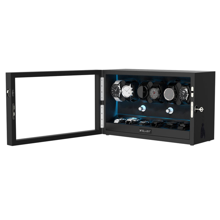Remontoirs de montres de grande capacité avec espace de rangement supplémentaire, lumière LED bleue Aurora