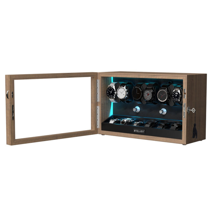 Remontoirs de montres de grande capacité avec espace de rangement supplémentaire, lumière LED bleue Aurora