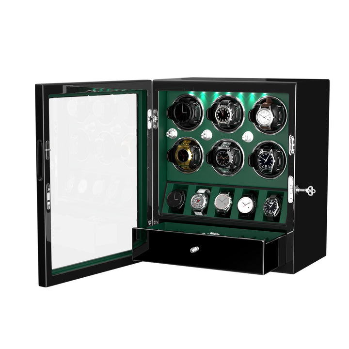 Compact 6 Watch Winder with 5 Extra Watches Storage Case