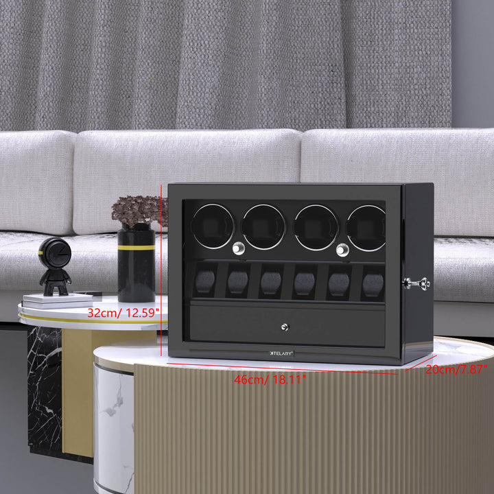 Compact 4 Watch Winder with 6 Watch Storage Space White Led Light