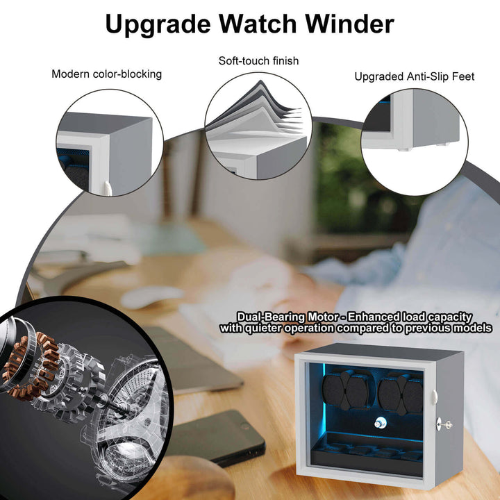 Large Capacity Watch Winders with Extra Storage Space Aurora Blue LED Light