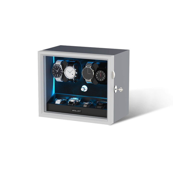 Large Capacity Watch Winders with Extra Storage Space Aurora Blue LED Light