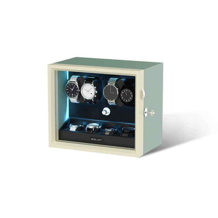 Large Capacity Watch Winders with Extra Storage Space Aurora Blue LED Light