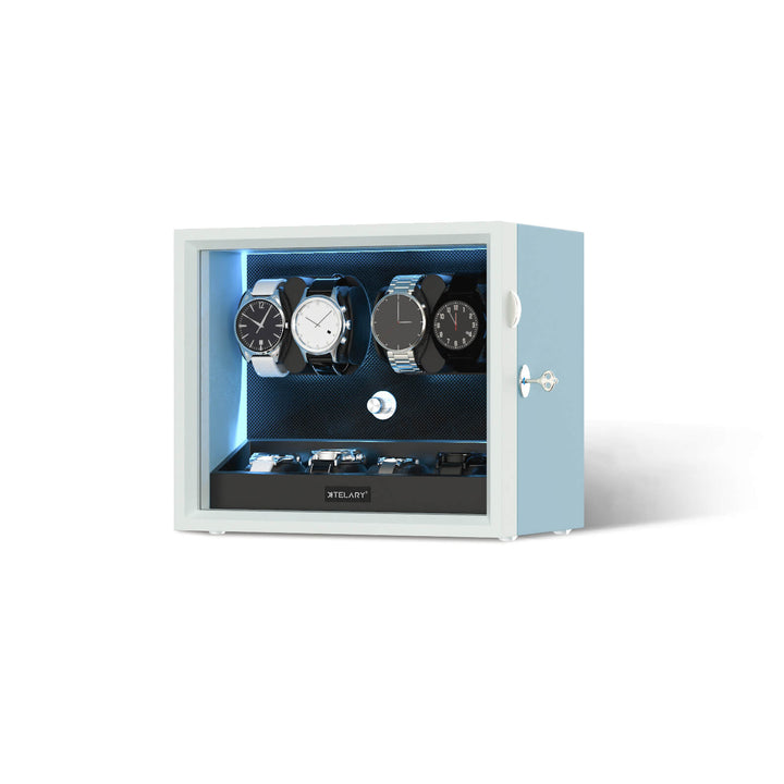 Large Capacity Watch Winders with Extra Storage Space Aurora Blue LED Light