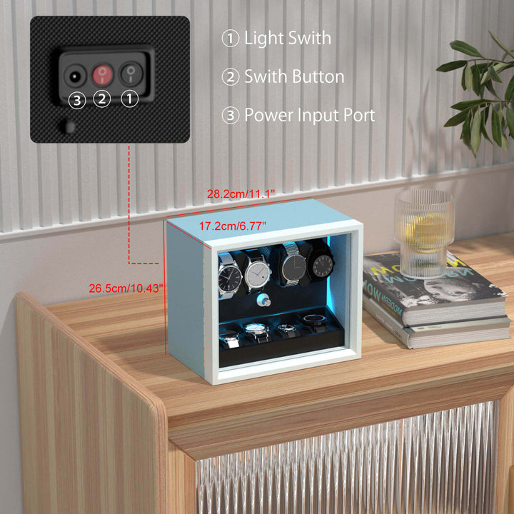 Large Capacity Watch Winders with Extra Storage Space Aurora Blue LED Light