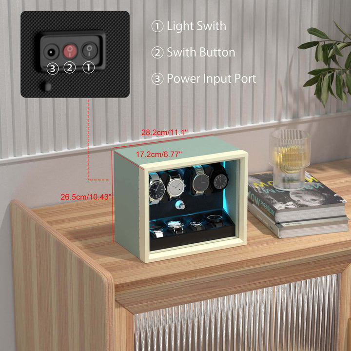 Large Capacity Watch Winders with Extra Storage Space Aurora Blue LED Light