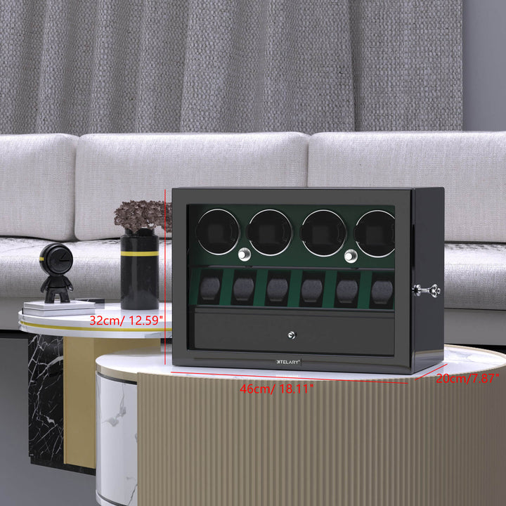 Compact 4 Watch Winder with 6 Watch Storage Space White Led Light