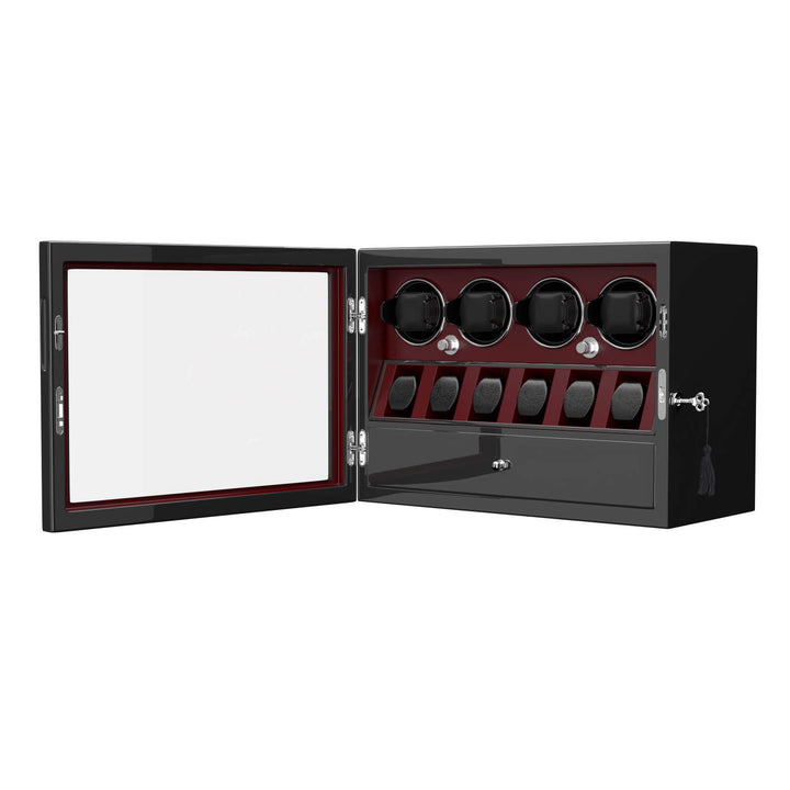 Compact 4 Watch Winder with 6 Watch Storage Space White Led Light