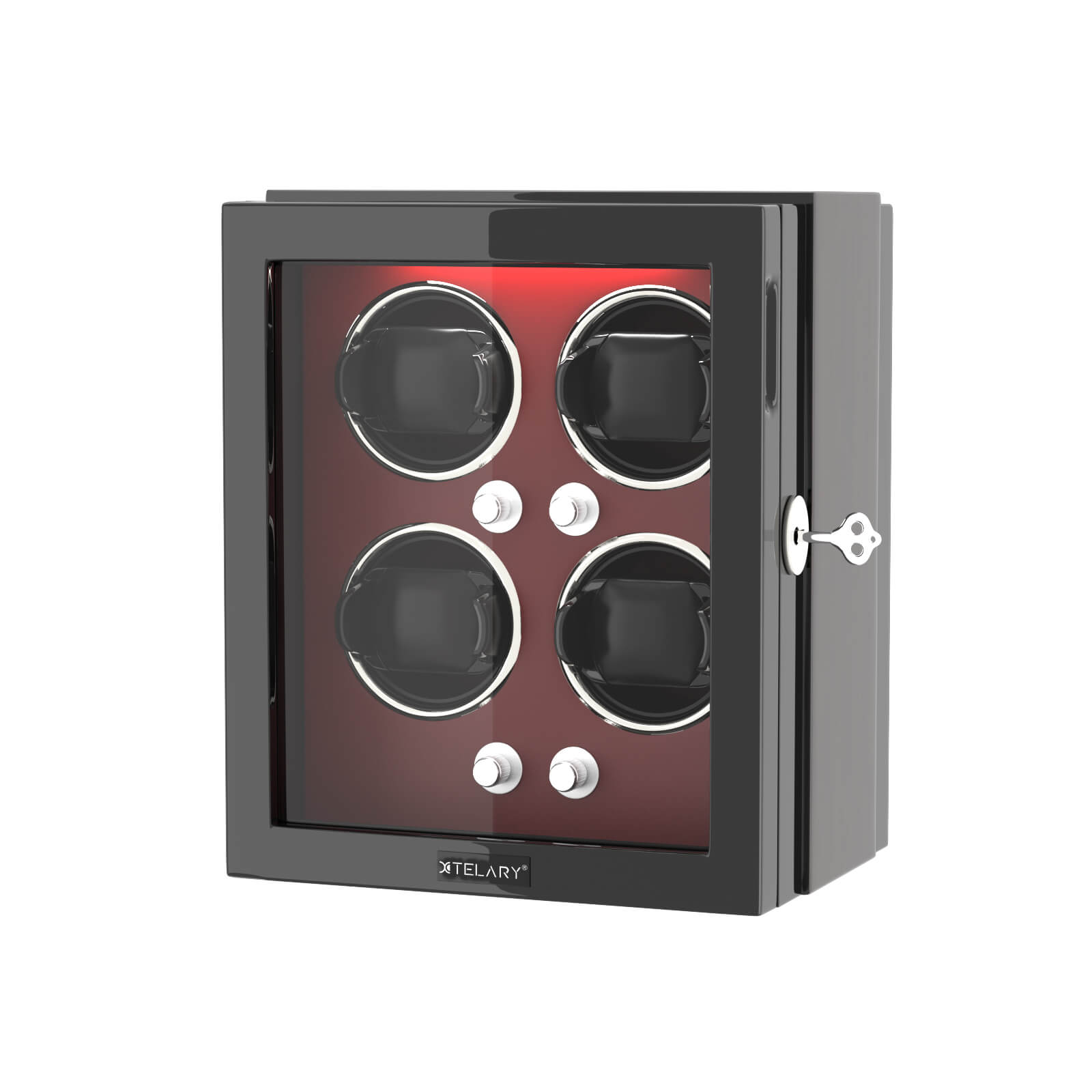 4 Watch Winder for Automatic Watches Quiet Mabuchi Motors with Lock - Red