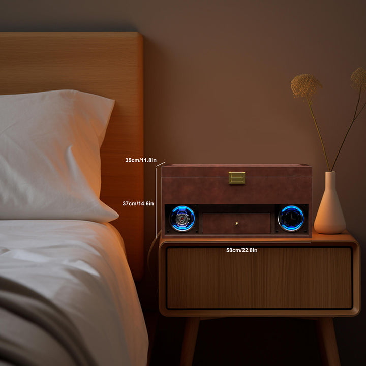 Remontoir à 2 montres inspiré de la radio vintage avec éclairage LED et organiseur de bijoux DIY à 16 compartiments
