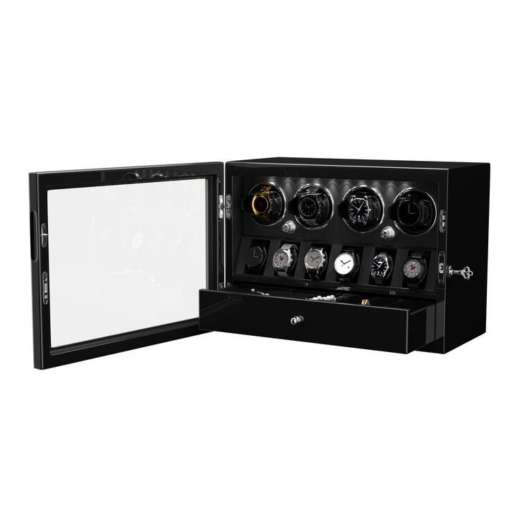 Compact 4 Watch Winder with 6 Watch Storage Space White Led Light