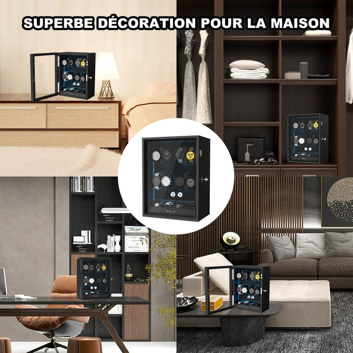 8 remontoirs de montres pour montres automatiques avec 4 moteurs Mabuchi silencieux de stockage supplémentaires - Noir