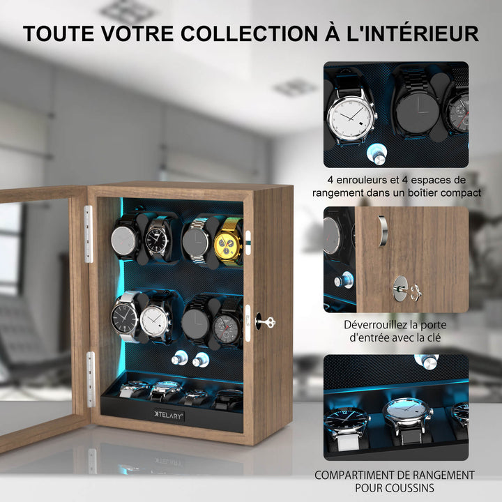 8 remontoirs de montres pour montres automatiques avec 4 moteurs Mabuchi silencieux de stockage supplémentaires - Grain
