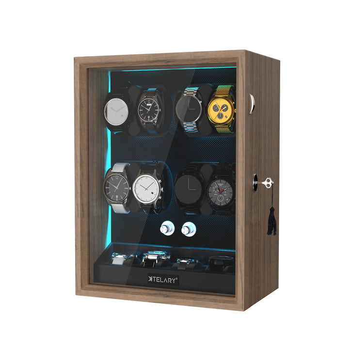 Remontoirs de montres de grande capacité avec espace de rangement supplémentaire, lumière LED bleue Aurora