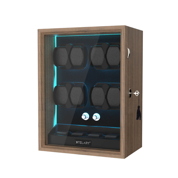 Remontoirs de montres de grande capacité avec espace de rangement supplémentaire, lumière LED bleue Aurora
