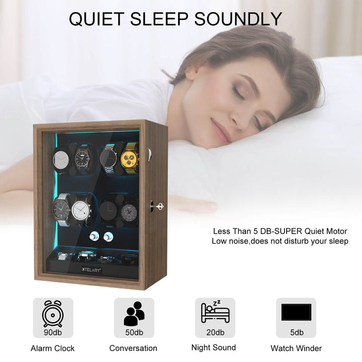 Remontoirs de montres de grande capacité avec espace de rangement supplémentaire, lumière LED bleue Aurora