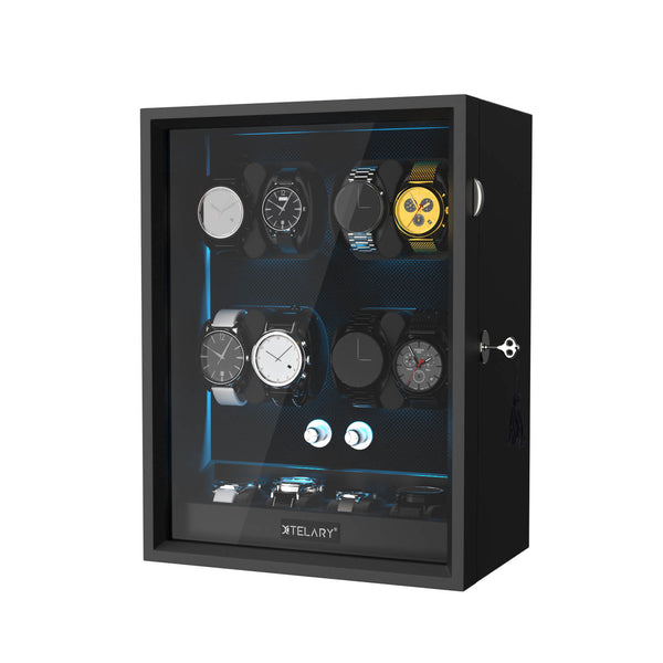 8 Uhrenbeweger für Automatikuhren mit 4 extra Stauraum, leiser Mabuchi-Motor – Schwarz