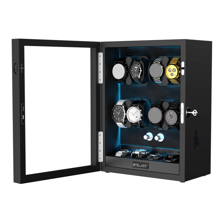 Remontoirs de montres de grande capacité avec espace de rangement supplémentaire, lumière LED bleue Aurora
