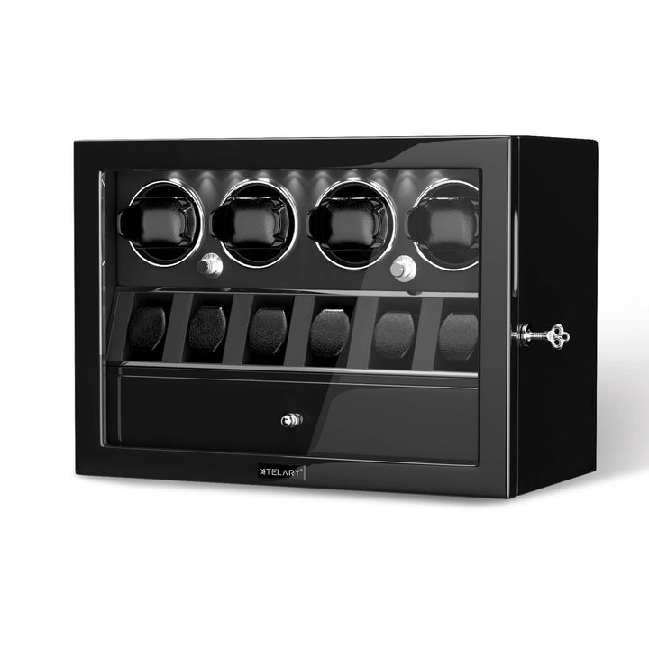 Compact 4 Watch Winder with 6 Watch Storage Space White Led Light