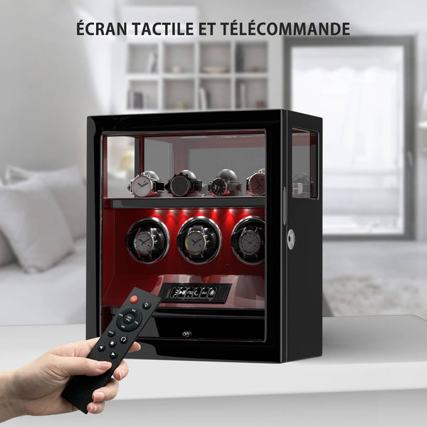 Remontoirs de montres compacts pour 8 montres avec vitrine d'organisation de 6 montres - Noir
