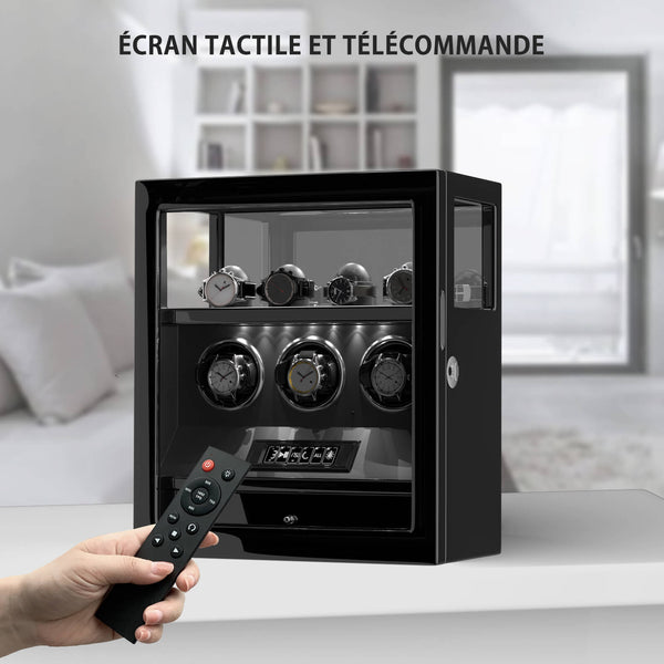 Remontoirs de montres compacts pour 8 montres avec vitrine d'organisation de 6 montres - Noir