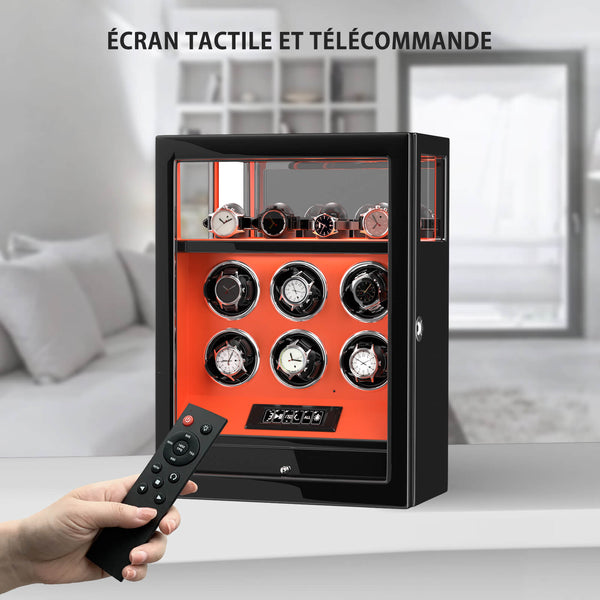 Remontoirs de montres compacts pour 8 montres avec vitrine d'organisation de 6 montres - Noir