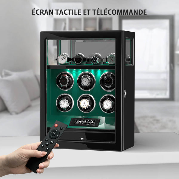 Remontoirs de montres compacts pour 8 montres avec vitrine d'organisation de 6 montres - Noir