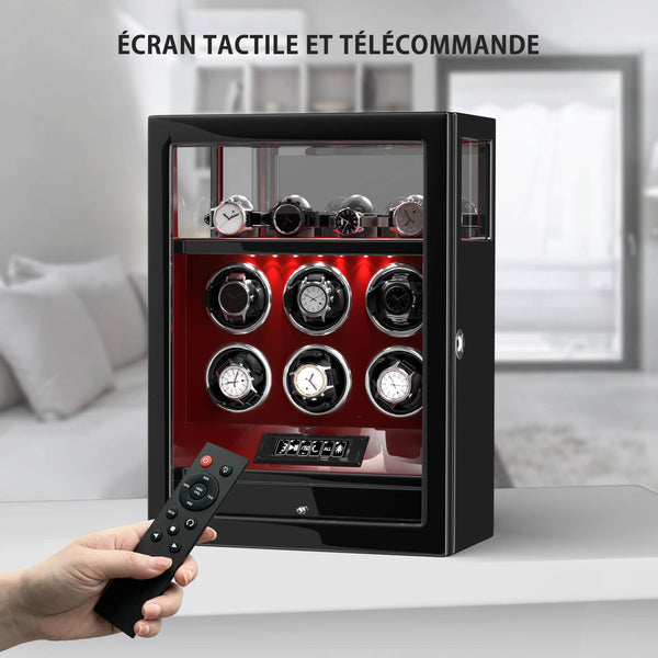 Remontoirs de montres compacts pour 8 montres avec vitrine d'organisation de 6 montres - Noir