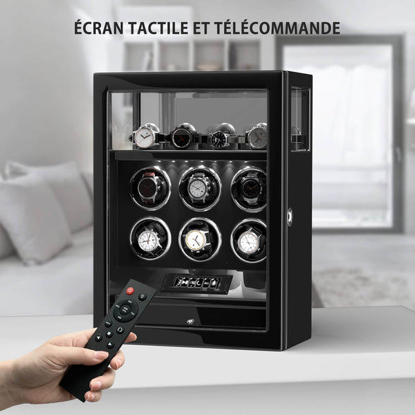 Remontoirs de montres compacts pour 8 montres avec vitrine d'organisation de 6 montres - Noir