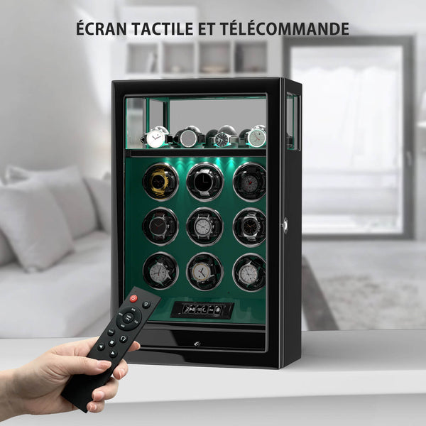 Remontoirs de montres compacts pour 8 montres avec vitrine d'organisation de 6 montres - Noir