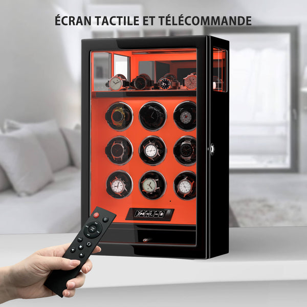 Remontoirs de montres compacts pour 8 montres avec vitrine d'organisation de 6 montres - Noir
