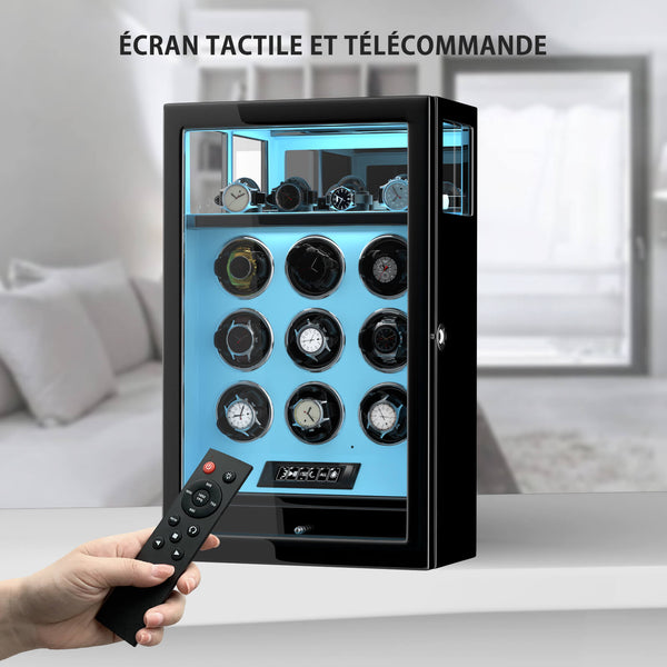 Remontoirs de montres compacts pour 8 montres avec vitrine d'organisation de 6 montres - Noir