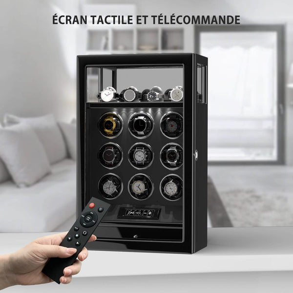 Remontoirs de montres compacts pour 8 montres avec vitrine d'organisation de 6 montres - Noir