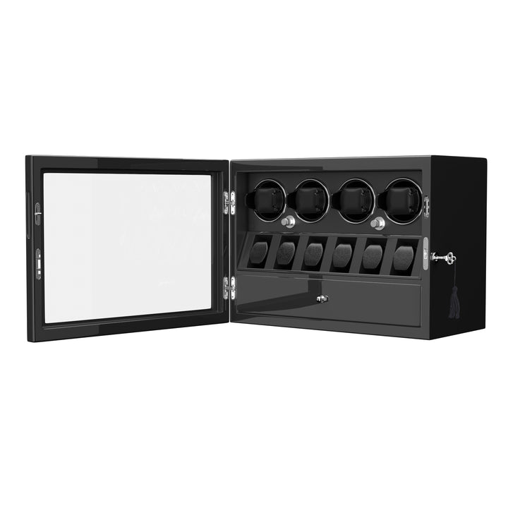 Compact 4 Watch Winder with 6 Watch Storage Space White Led Light