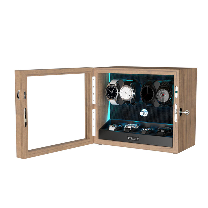 Remontoirs de montres de grande capacité avec espace de rangement supplémentaire, lumière LED bleue Aurora