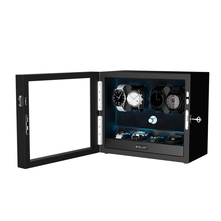 Remontoirs de montres de grande capacité avec espace de rangement supplémentaire, lumière LED bleue Aurora