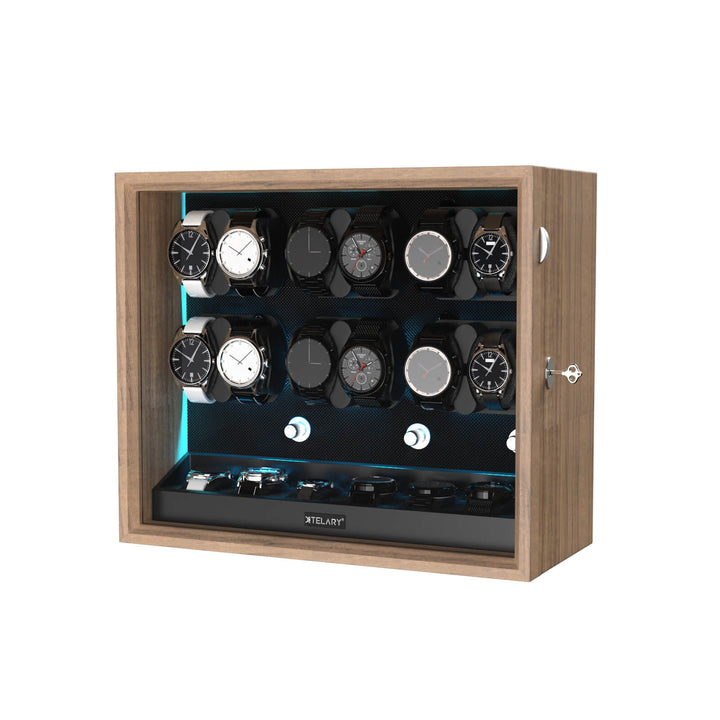 Remontoirs de montres de grande capacité avec espace de rangement supplémentaire, lumière LED bleue Aurora