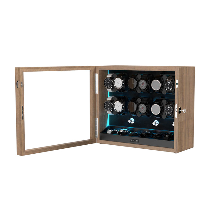 Remontoirs de montres de grande capacité avec espace de rangement supplémentaire, lumière LED bleue Aurora