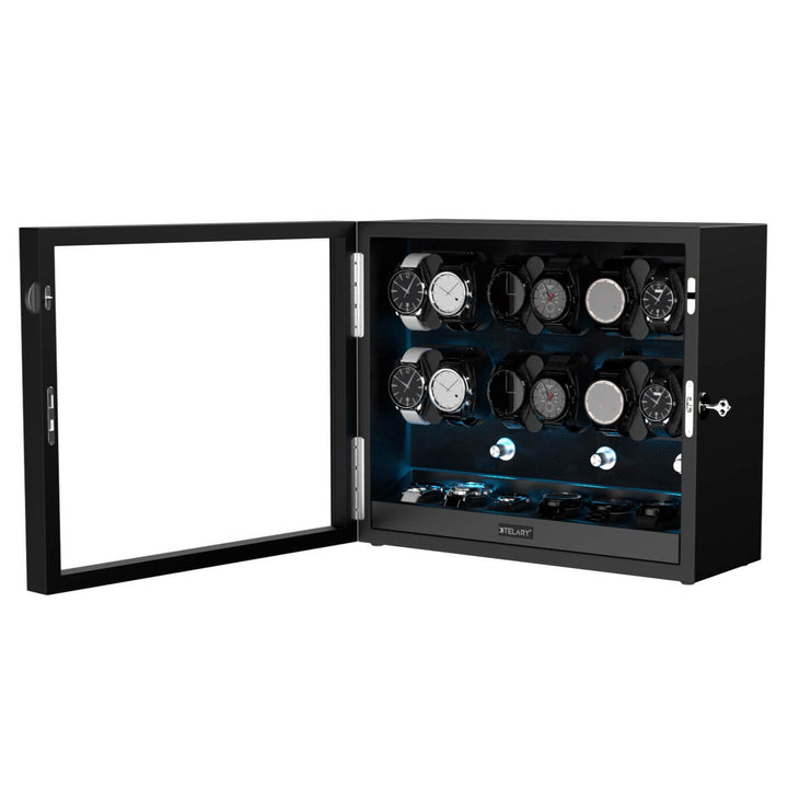 Remontoirs de montres de grande capacité avec espace de rangement supplémentaire, lumière LED bleue Aurora