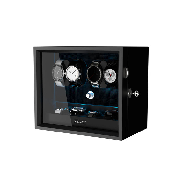 Remontoirs de montres de grande capacité avec espace de rangement supplémentaire, lumière LED bleue Aurora