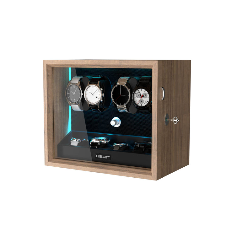 Remontoirs de montres de grande capacité avec espace de rangement supplémentaire, lumière LED bleue Aurora