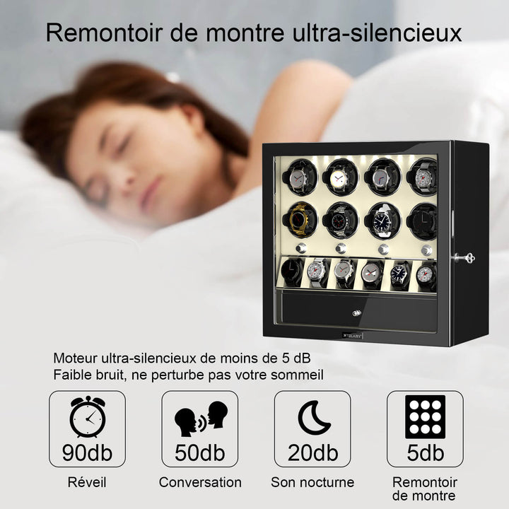 Remontoir Compact pour 8 Montres avec 6 Montres Grand Espace de Rangement Moteur Mabuchi Silencieux - Blanc Cassé