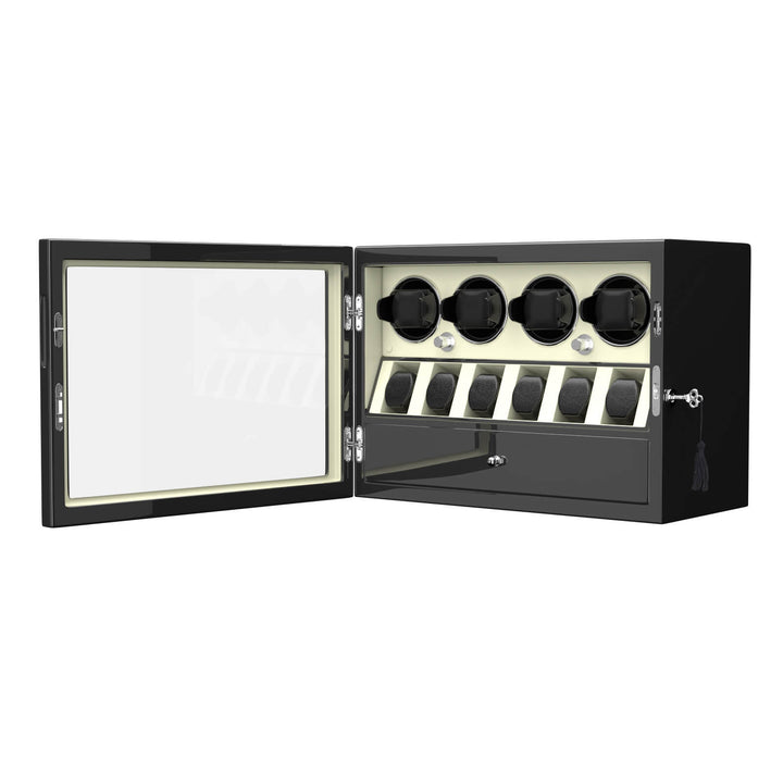 Compact 4 Watch Winder with 6 Watch Storage Space White Led Light
