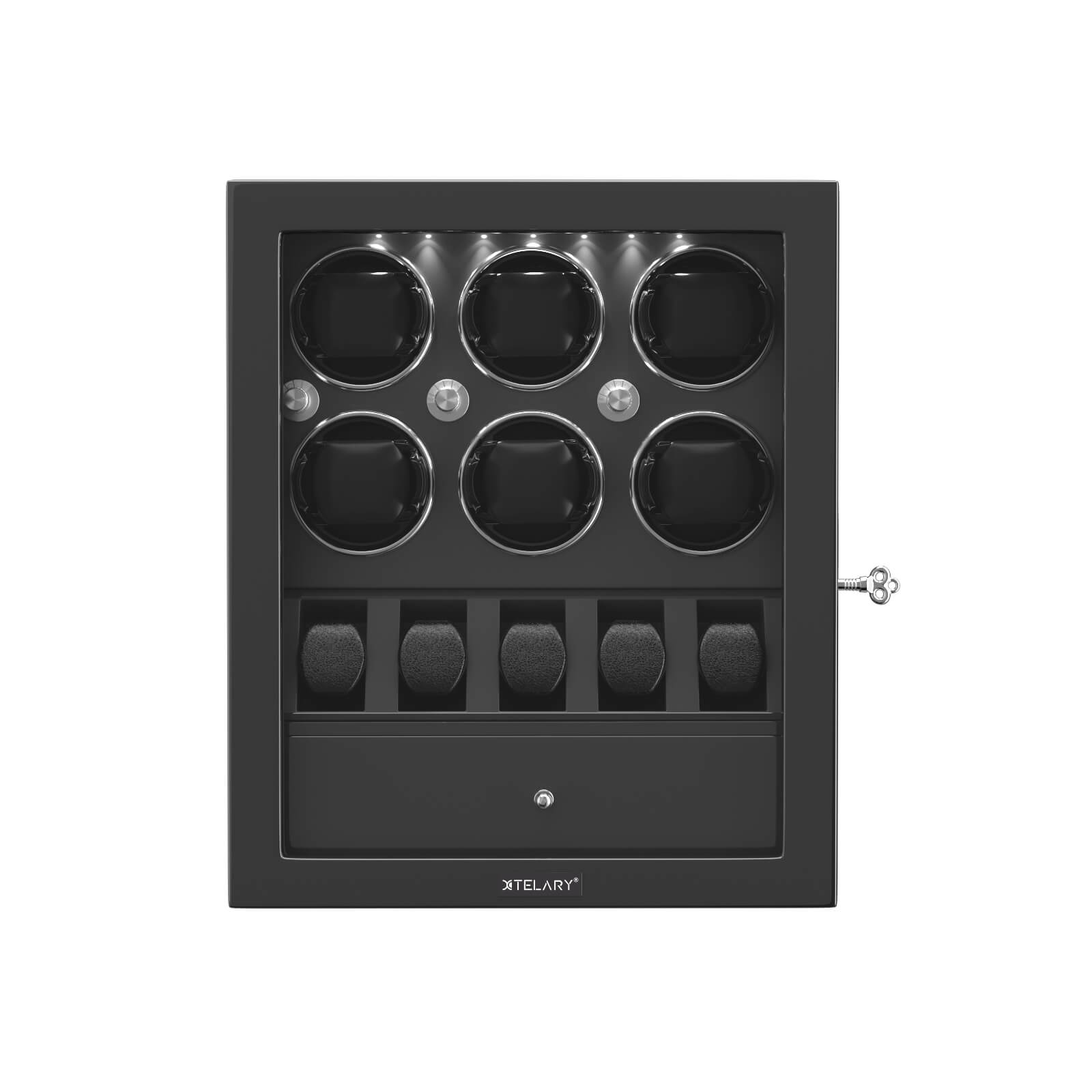 Remontoirs de montres compacts pour 6 montres avec espace de rangement pour organisateur de 5 montres Moteur Mabuchi silencieux - Noir