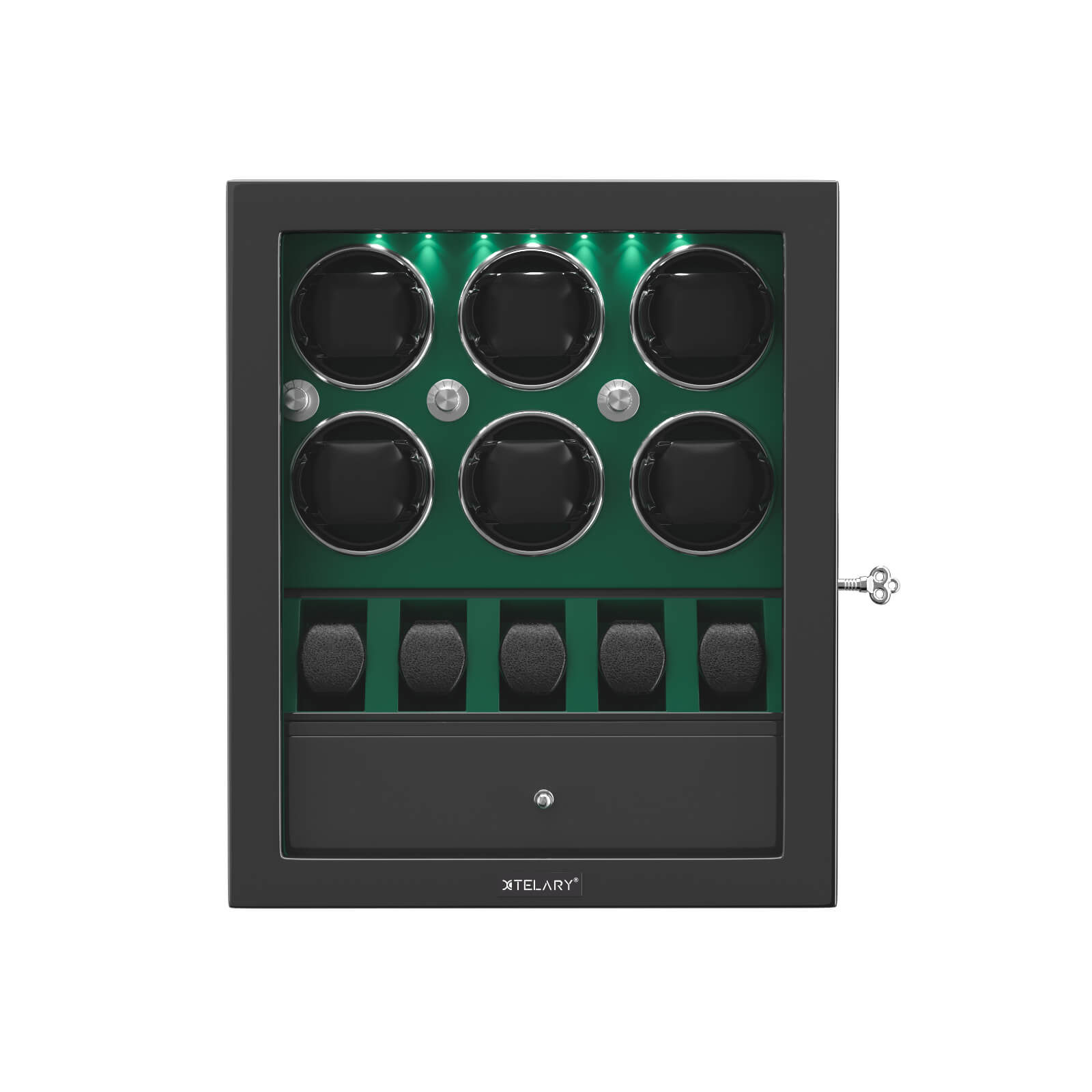 Remontoir de montres compact pour 6 montres avec espace de rangement supplémentaire pour 5 montres Moteur Mabuchi - Vert