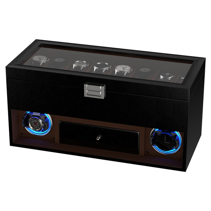 Remontoir pour 2 montres avec éclairage LED et organiseur de bijoux DIY à 16 compartiments