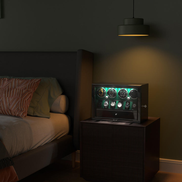 Remontoir de montre à déverrouillage par empreinte digitale avec éclairage d'ambiance RVB