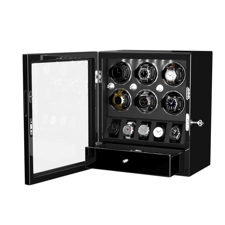 Compact 6 Watch Winder with 5 Extra Watches Storage Case