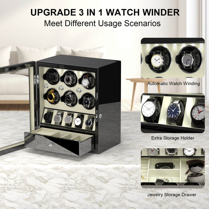 Compact 6 Watch Winder with 5 Extra Watches Storage Case