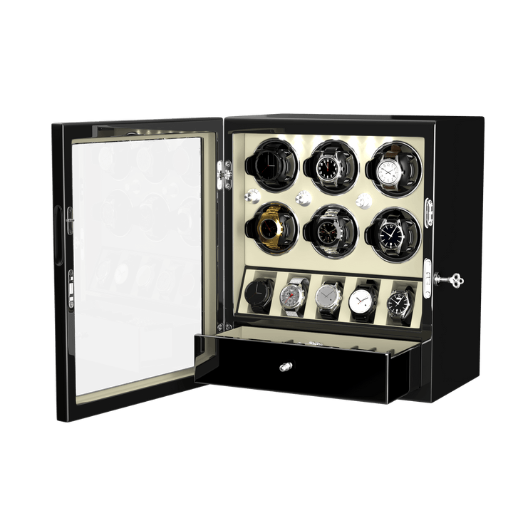 Compact 6 Watch Winder with 5 Extra Watches Storage Case